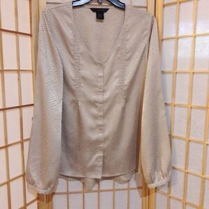 Calvin Klein Beige Animal Print Button Blouse Top